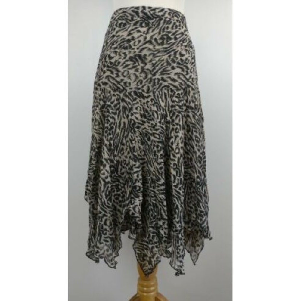 Vintage Black and Cream Animal Print Midi Skirt Flowy Fairy